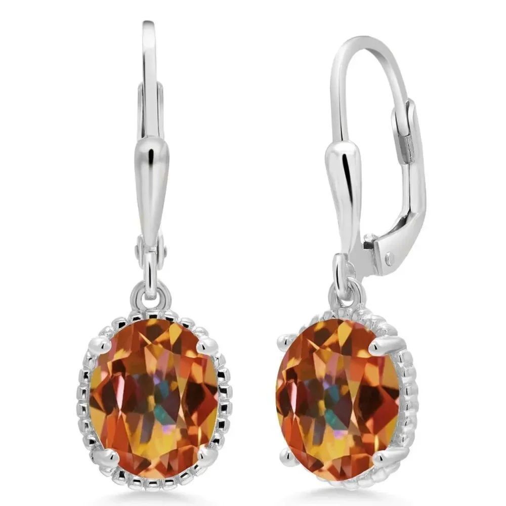 925 Sterling Silver with 4.00 Cttw Ecstasy Mystic Topaz Oval Leverback Earrings
